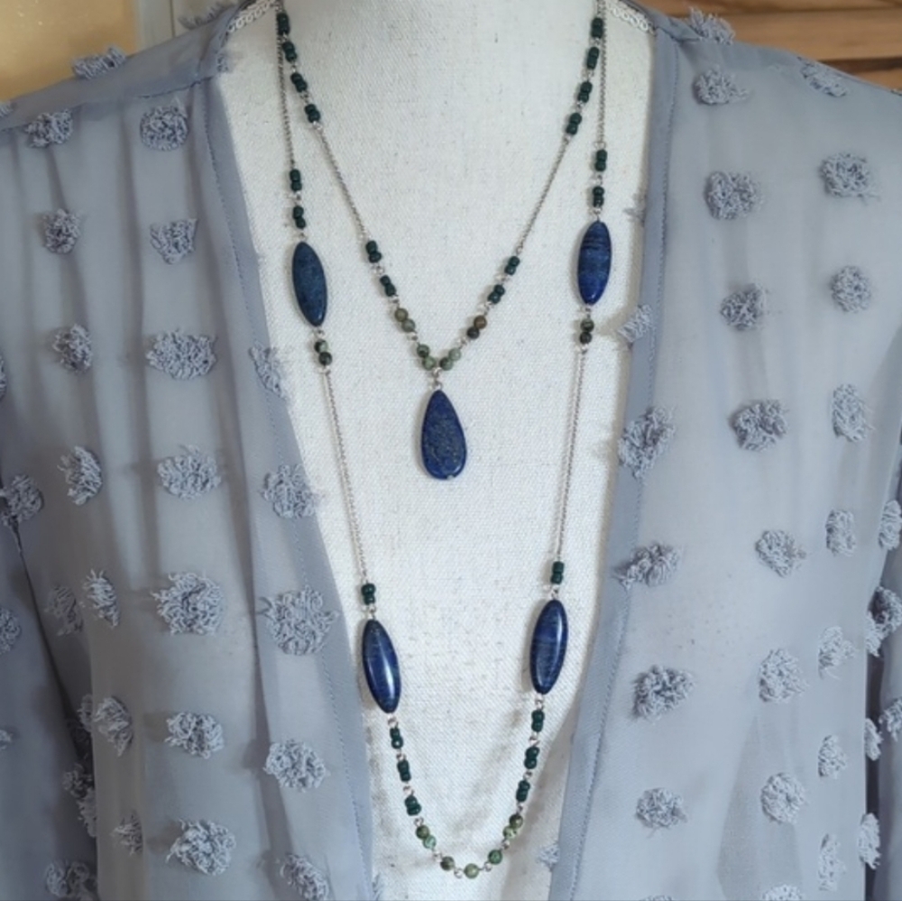 NWT J. Jill Elegant Blue & Green Convertible 3 in 1 Necklace Set